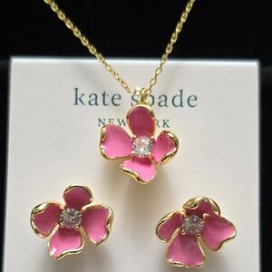 Kate Spade Pink Flower Earrings & Necklace Set